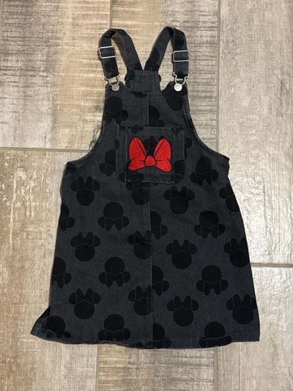 Disney Junior Minnie Mouse Black Denim Overall Dress Size 5